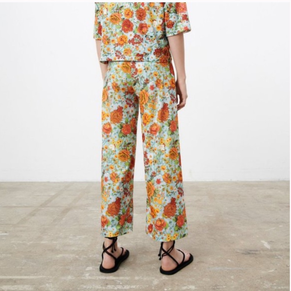 🌼 ZARA BOHO BLUE ORANGE FLORAL HIGH WAIST PANTS/LEGGINGS! - Picture 12 of 13